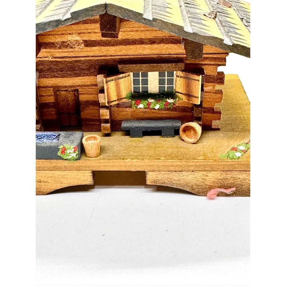 Vintage BEFAG Swiss Chalet Music Box Swedish Rhapsody Log Cabin Wood Trinket Box